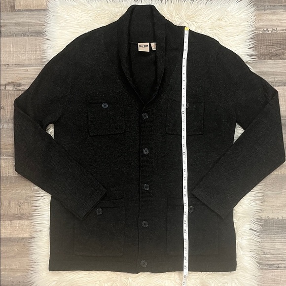 All-Son wool blend cardigan sweater charcoal gray L - Picture 7 of 7
